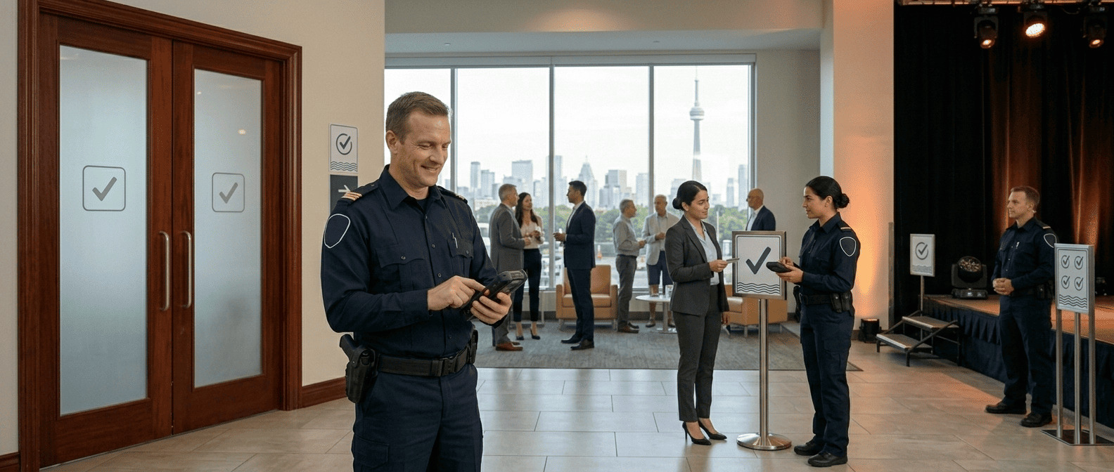 Event security services in Mississauga managing access control at corporate event venue